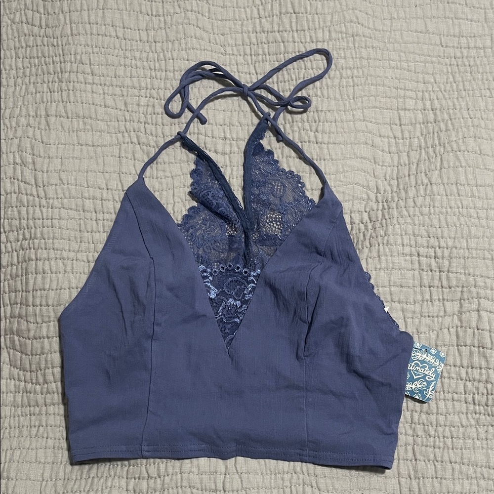 Free People Lace Trim Halter Bralette - Lilac